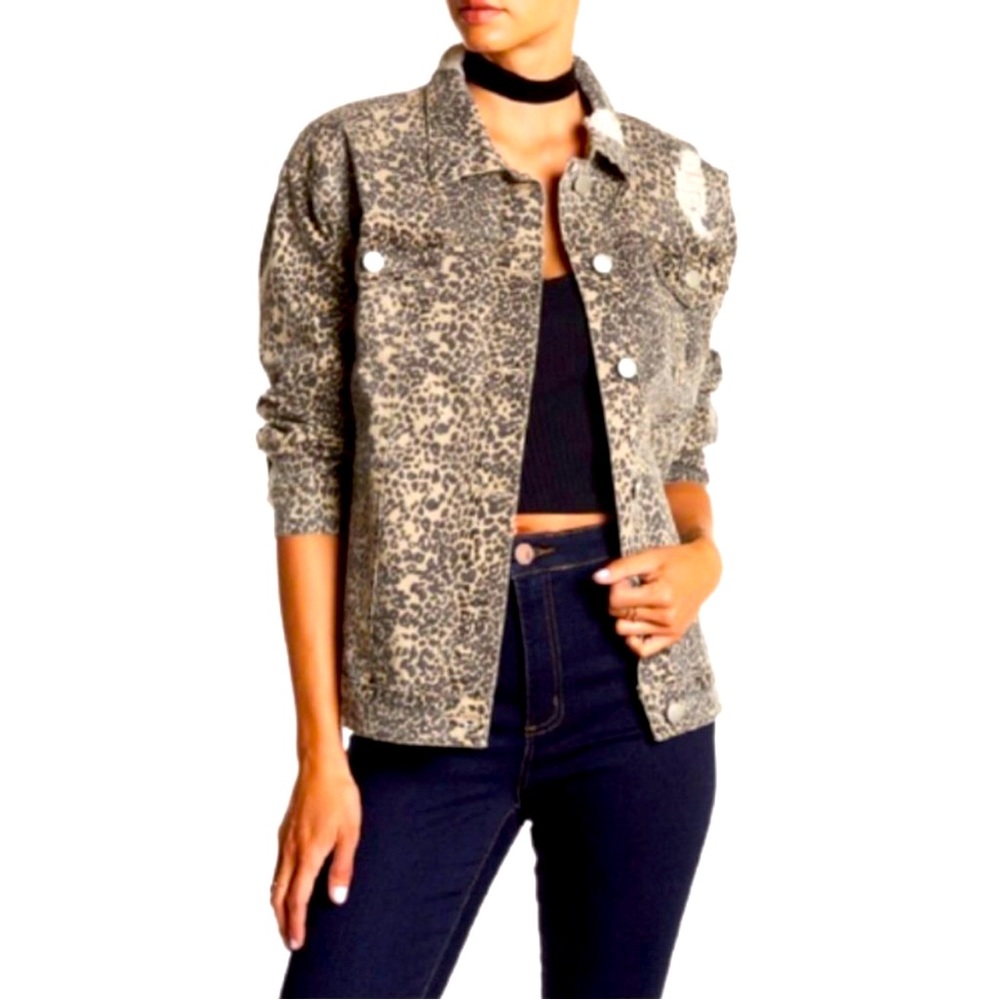 Ashley Mason Distressed Leopard Print Jacket - XS